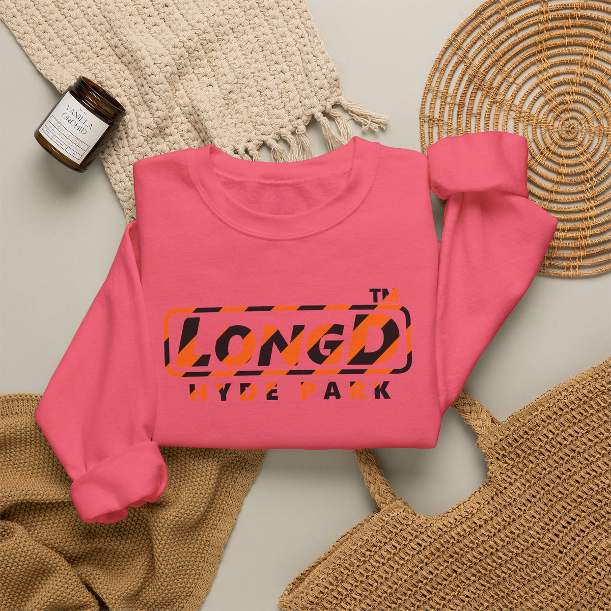 LongD Hyde Park positive 12-striped 4-print logo (Halloween colors) crewneck sweatshirt