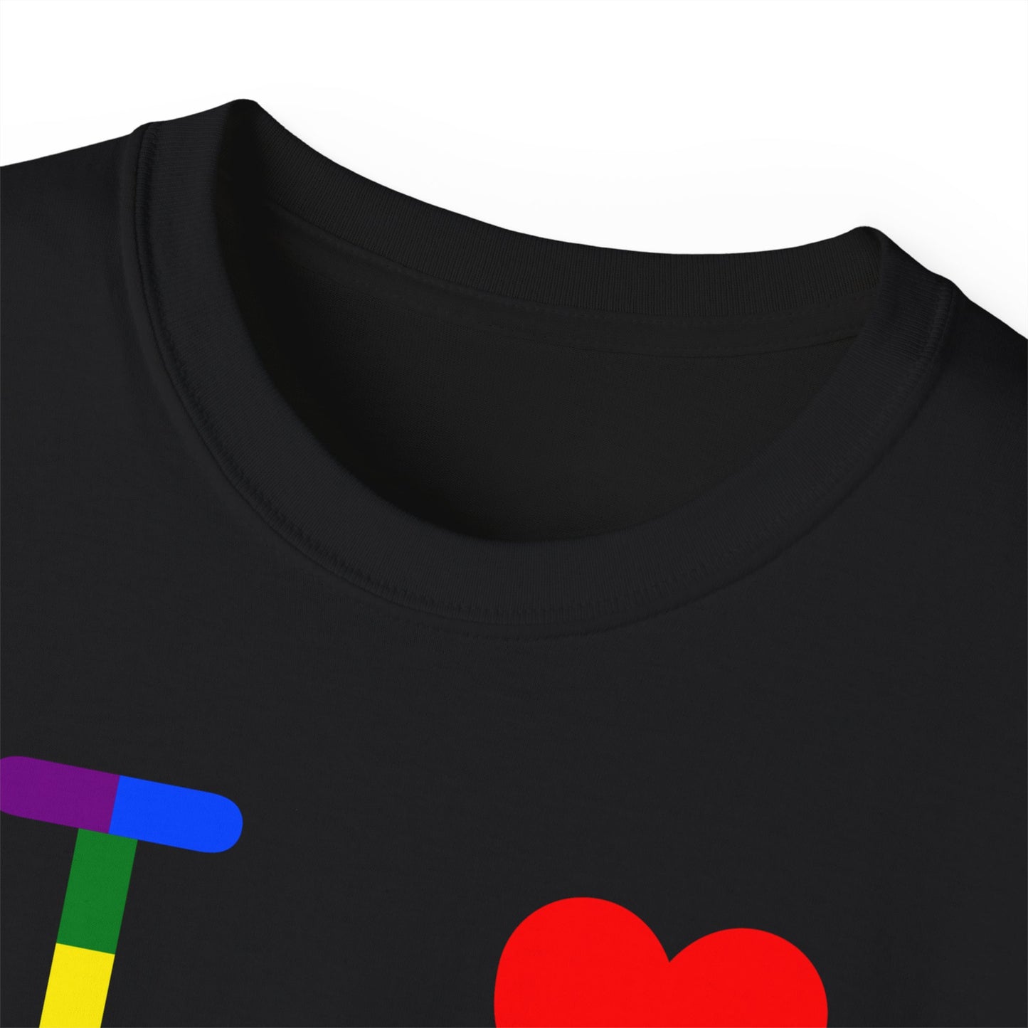 I Luv LongD negative horizontal striped Chicago logo cotton tee (Pride colors)