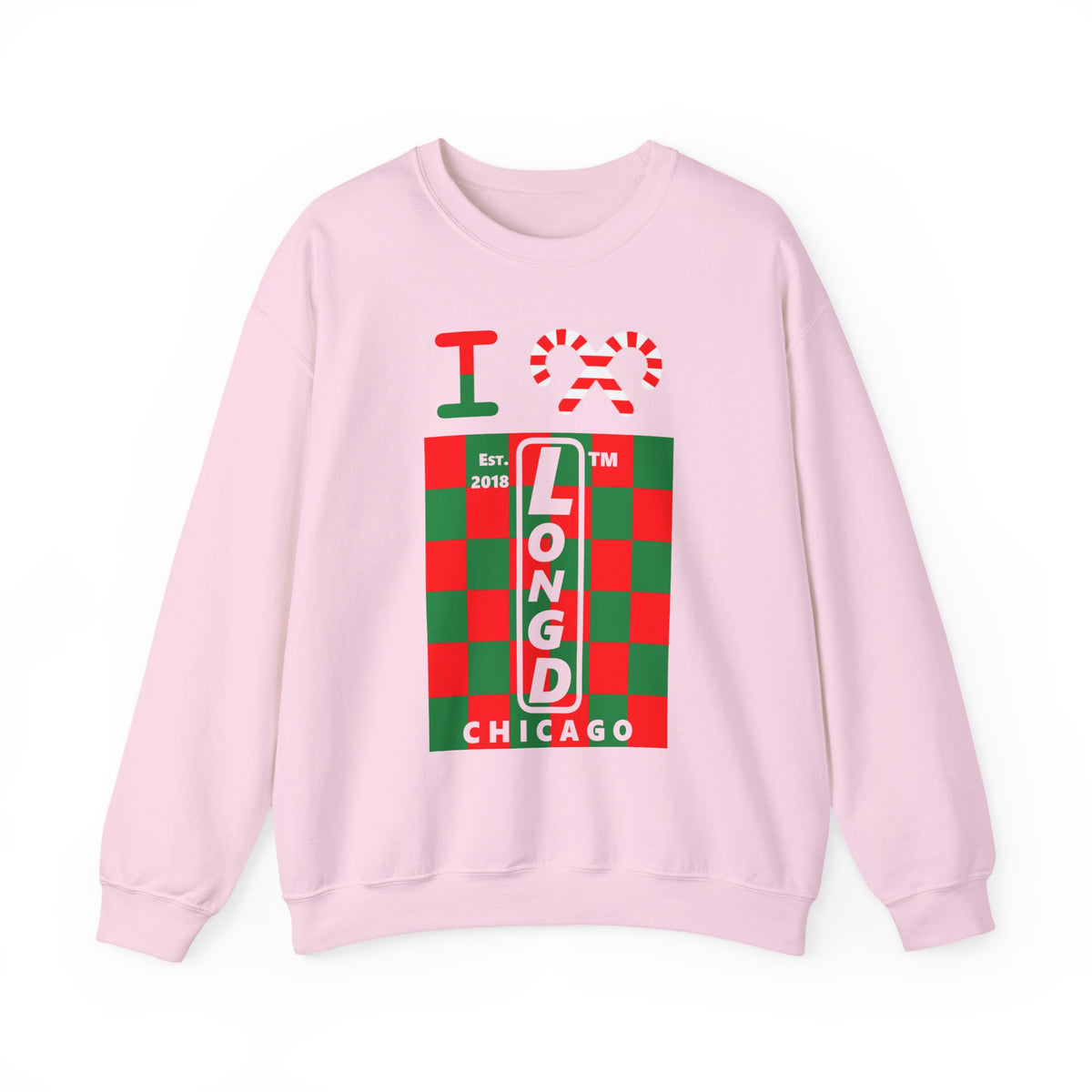 I candy cane LongD Chicago negative upright checkered logo crewneck sweatshirt