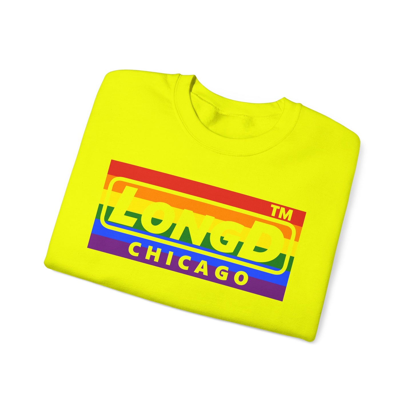 LongD negative horizontal striped Chicago logo crewneck sweatshirt (Pride colors)