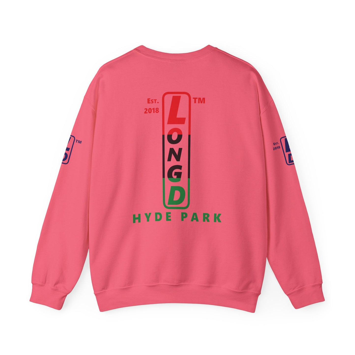 LongD positive horizontal 3-striped Hyde Park 4-print upright logo crewneck sweatshirt (Juneteenth colors)