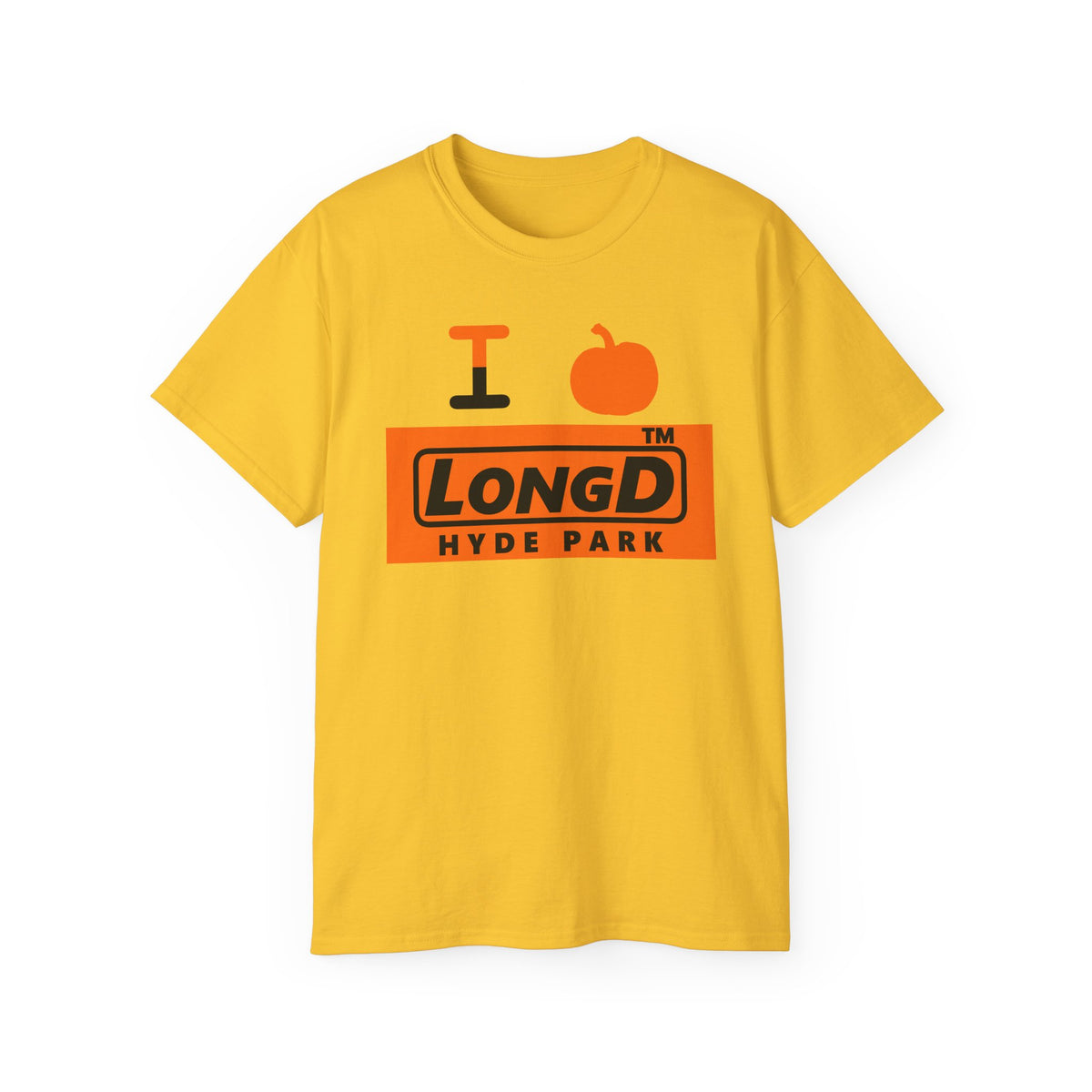 I pumpkin LongD Hyde Park logo positive black on negative orange cotton tee
