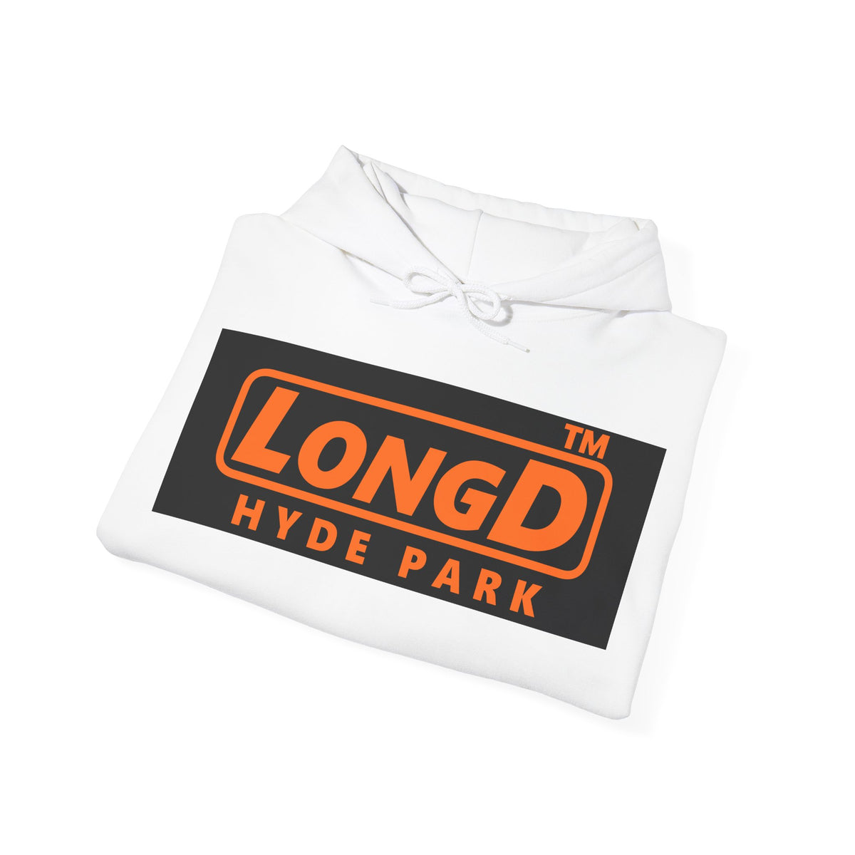 LongD Hyde Park logo orange (FE7518) on Black (000000) (Halloween colors) hoodie