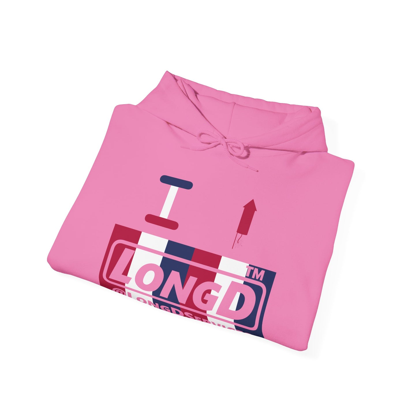 I firecracker LongD® negative vertical 6-striped tag logo hoodie