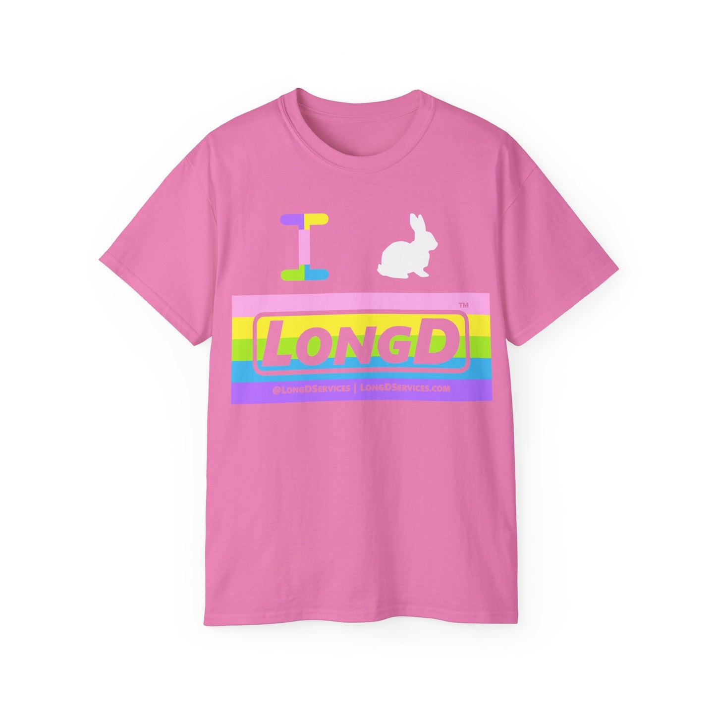 I Bunny LongD® negative horizontal striped Tag-domain Logo Cotton Tee