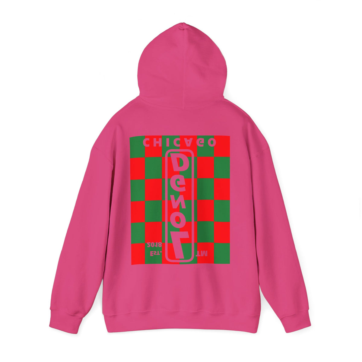 LongD Chicago negative upright checkered front-back logo (Xmas colors) hoodie