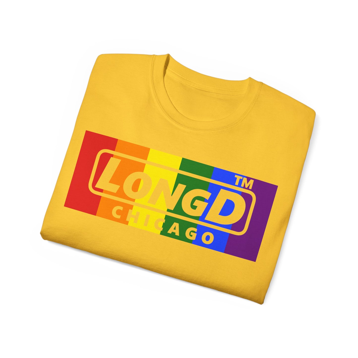 LongD negative vertical striped 4-print Chicago logo cotton tee (Pride colors)