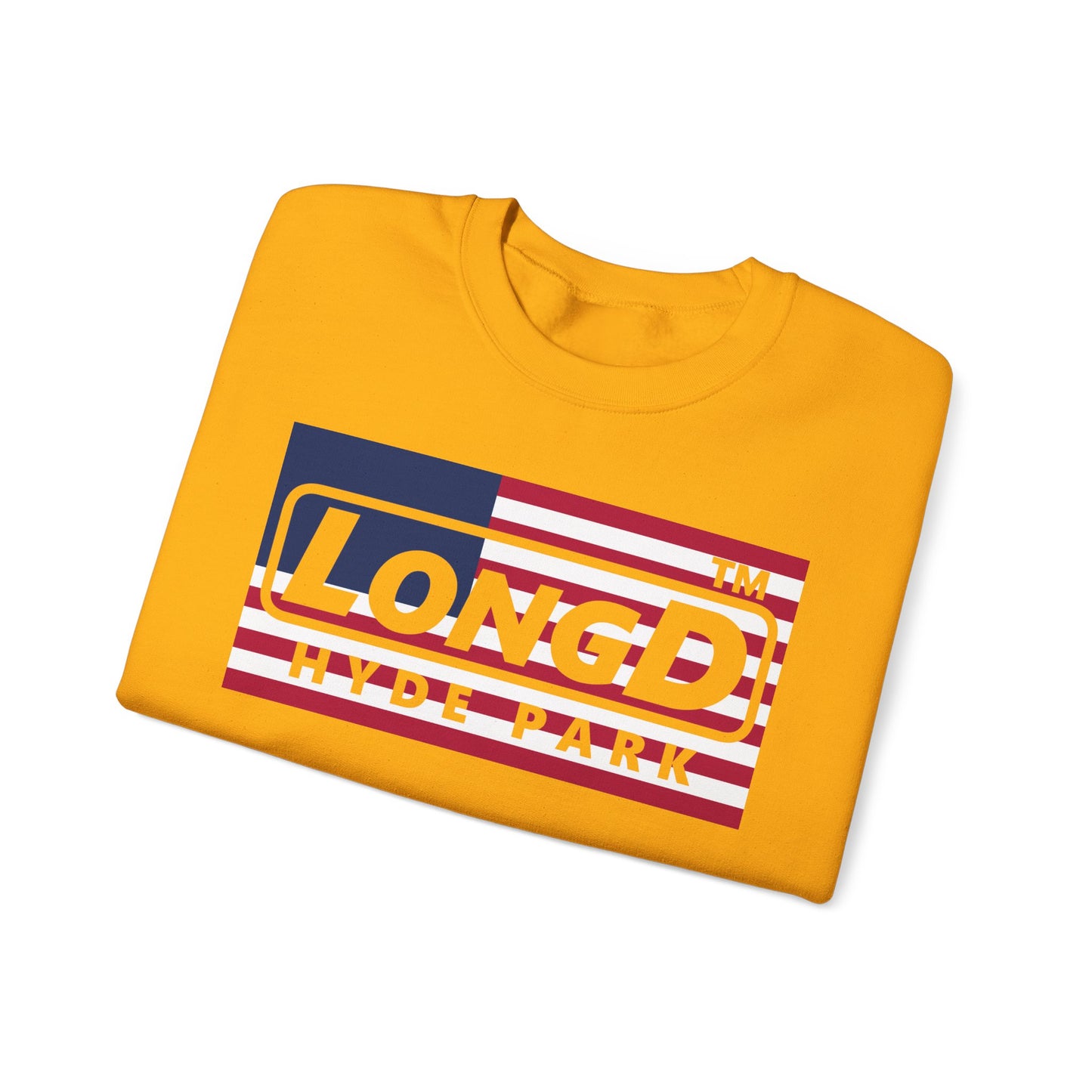 LongD negative flag front-back Hyde Park logo crewneck sweatshirt (patriotic colors)