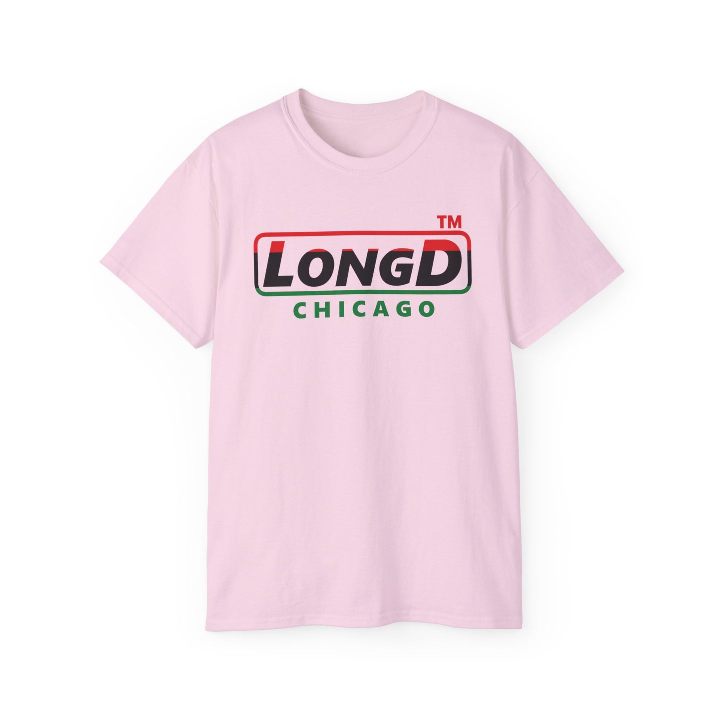 LongD positive horizontal 3-striped Chicago logo cotton tee (Juneteenth colors)
