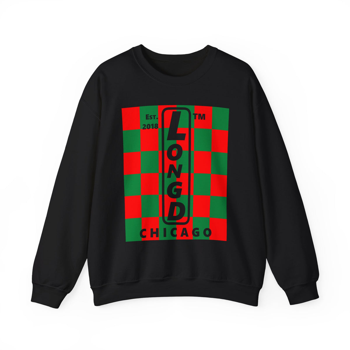 LongD Chicago negative upright checkered logo (Xmas colors) crewneck sweatshirt