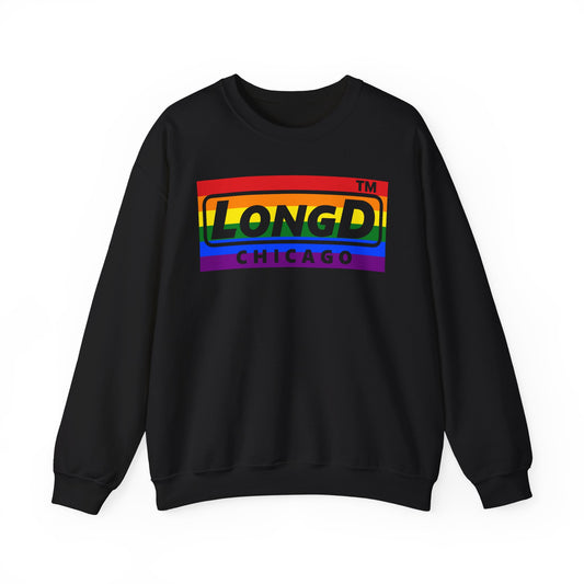 LongD negative horizontal striped Chicago logo crewneck sweatshirt (Pride colors)