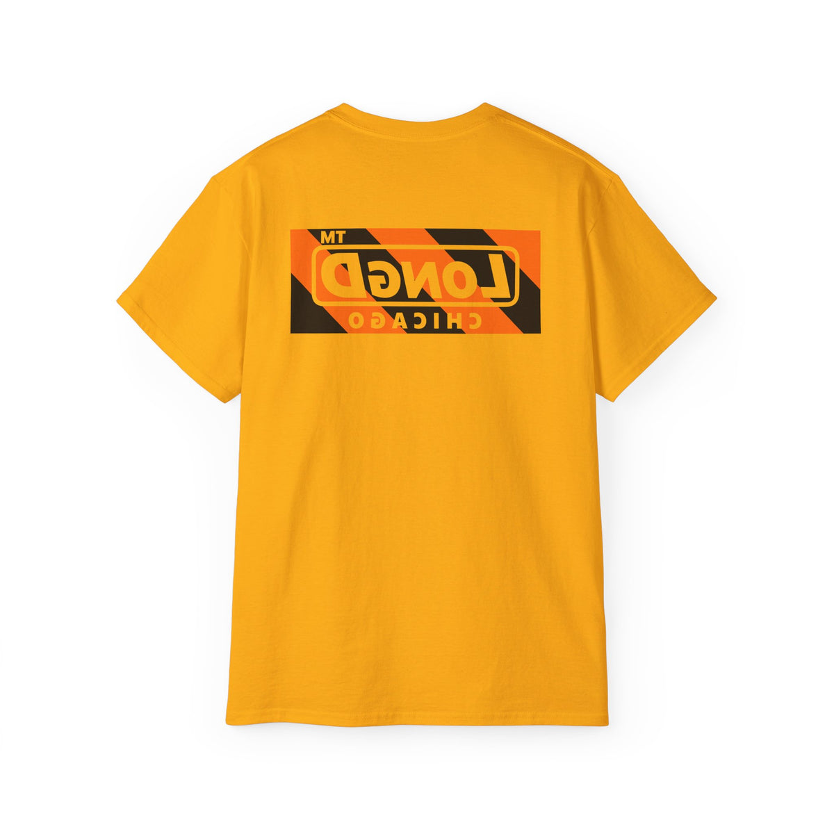 LongD Chicago negative diagonal 6-striped front-back logo (Halloween colors) cotton tee
