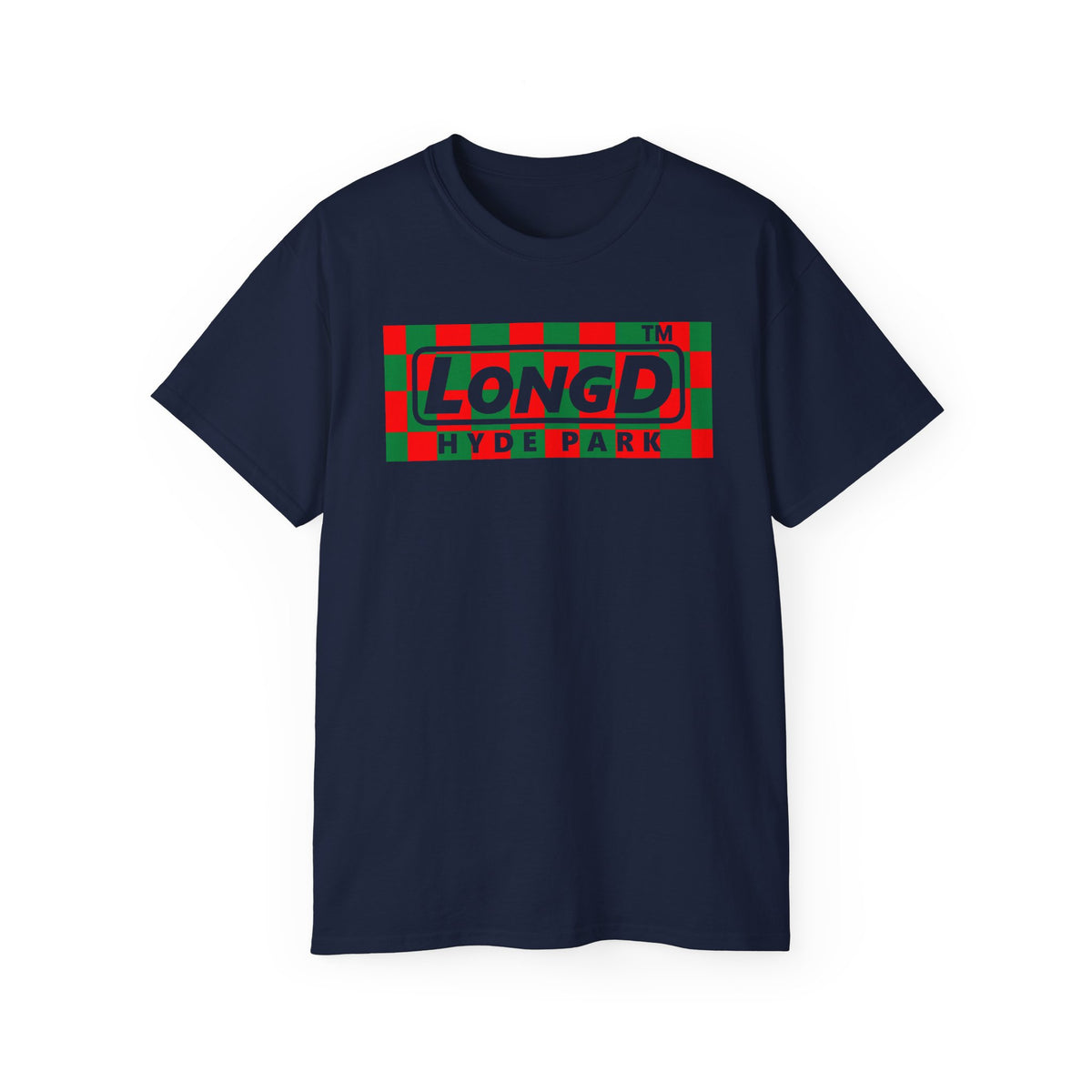 LongD Hyde Park negative checkered logo (Xmas colors) cotton tee