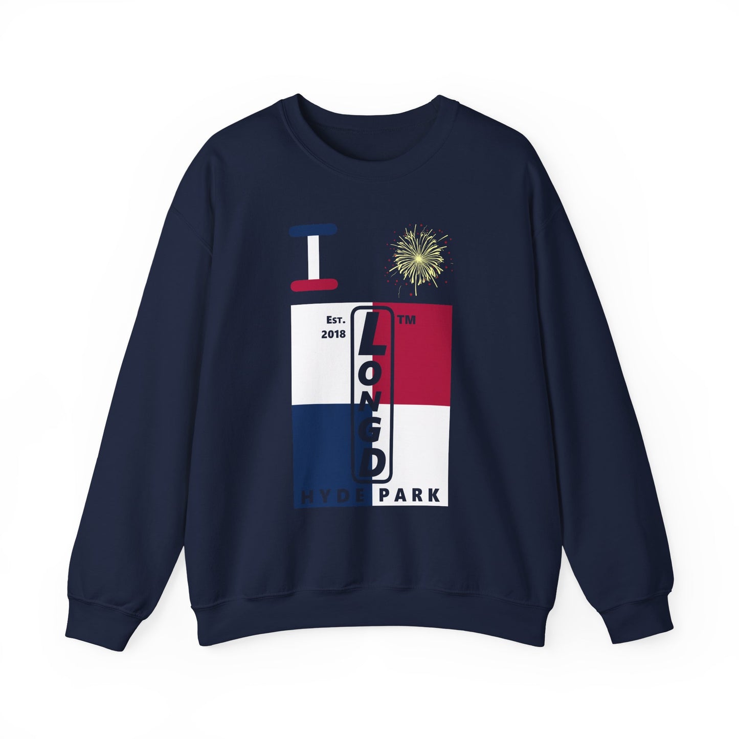 I Burst LongD negative quarters Hyde Park upright logo crewneck sweatshirt