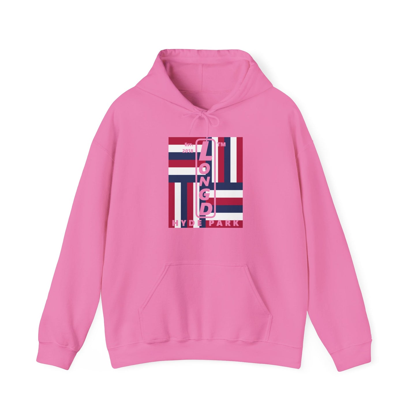 LongD® negative windmill upright Hyde Park logo hoodie (Patriotic colors)