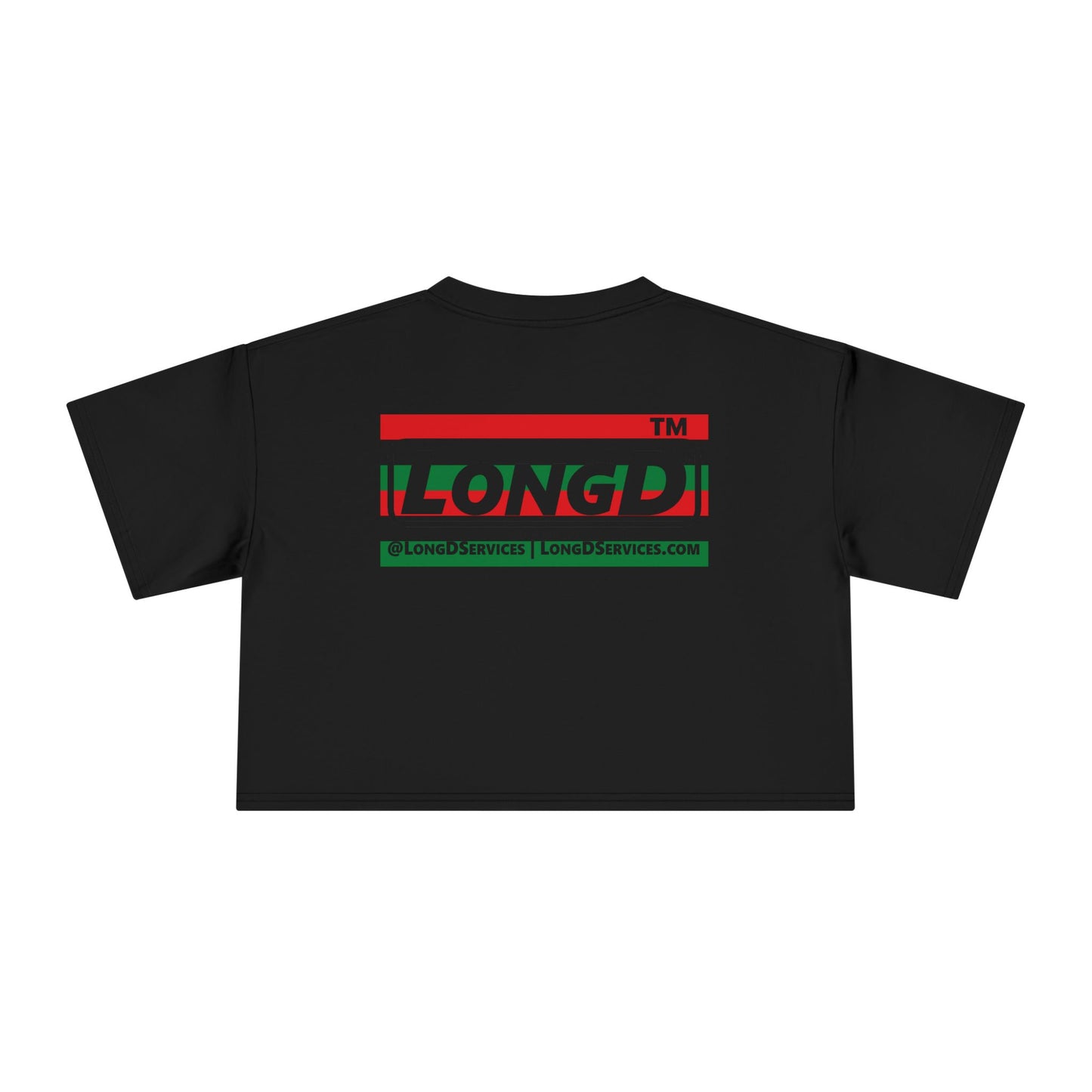 I fist LongD negative horizontal 6-striped front-back tag logo crop tee