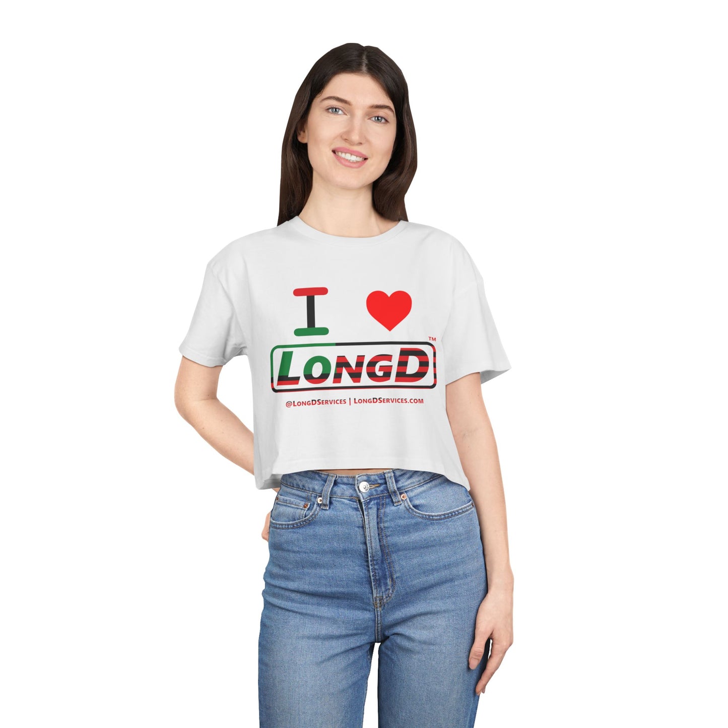 I Luv LongD Logo Women's Crop Tee (Juneteenth positive flag logo)