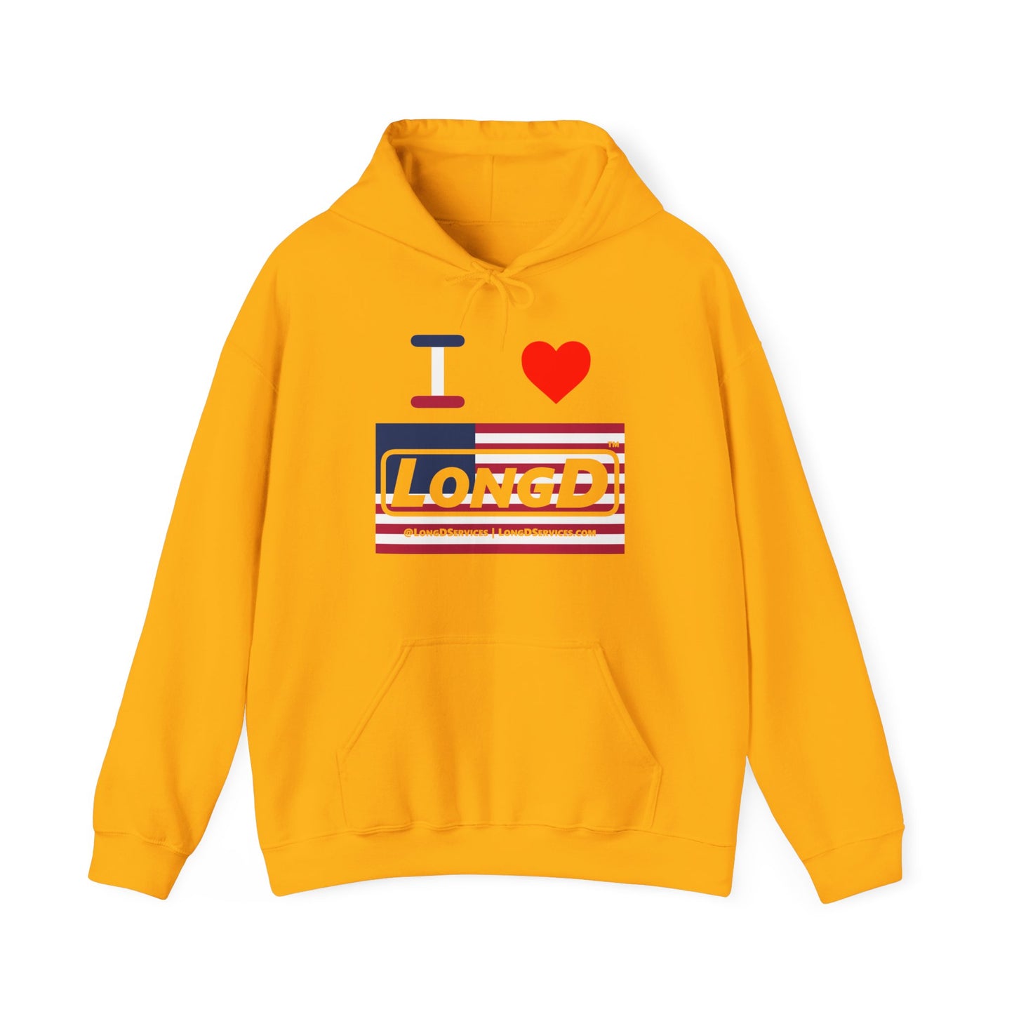 I Luv LongD® Logo Hoodie red, white and blue negative flag