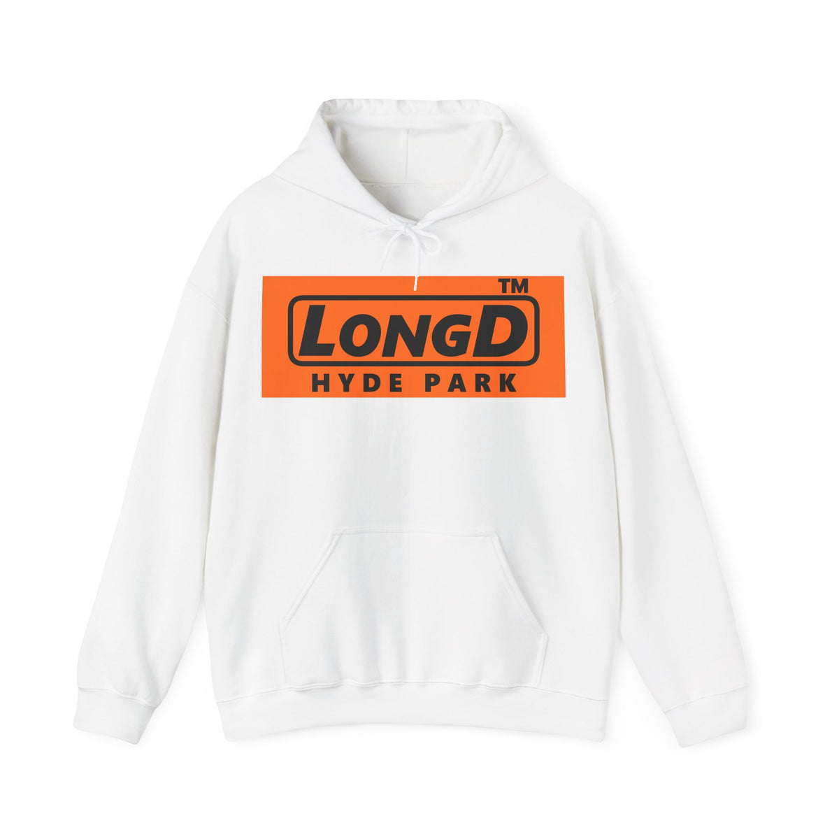 LongD Hyde Park logo Black (000000) on orange (FE7518) (Halloween colors) hoodie
