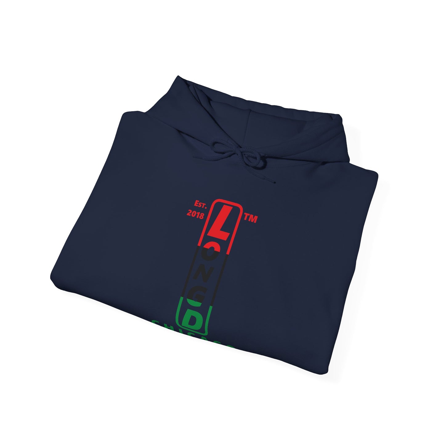 LongD® positive horizontal 3-striped Chicago 4-print upright logo hoodie (Juneteenth colors)