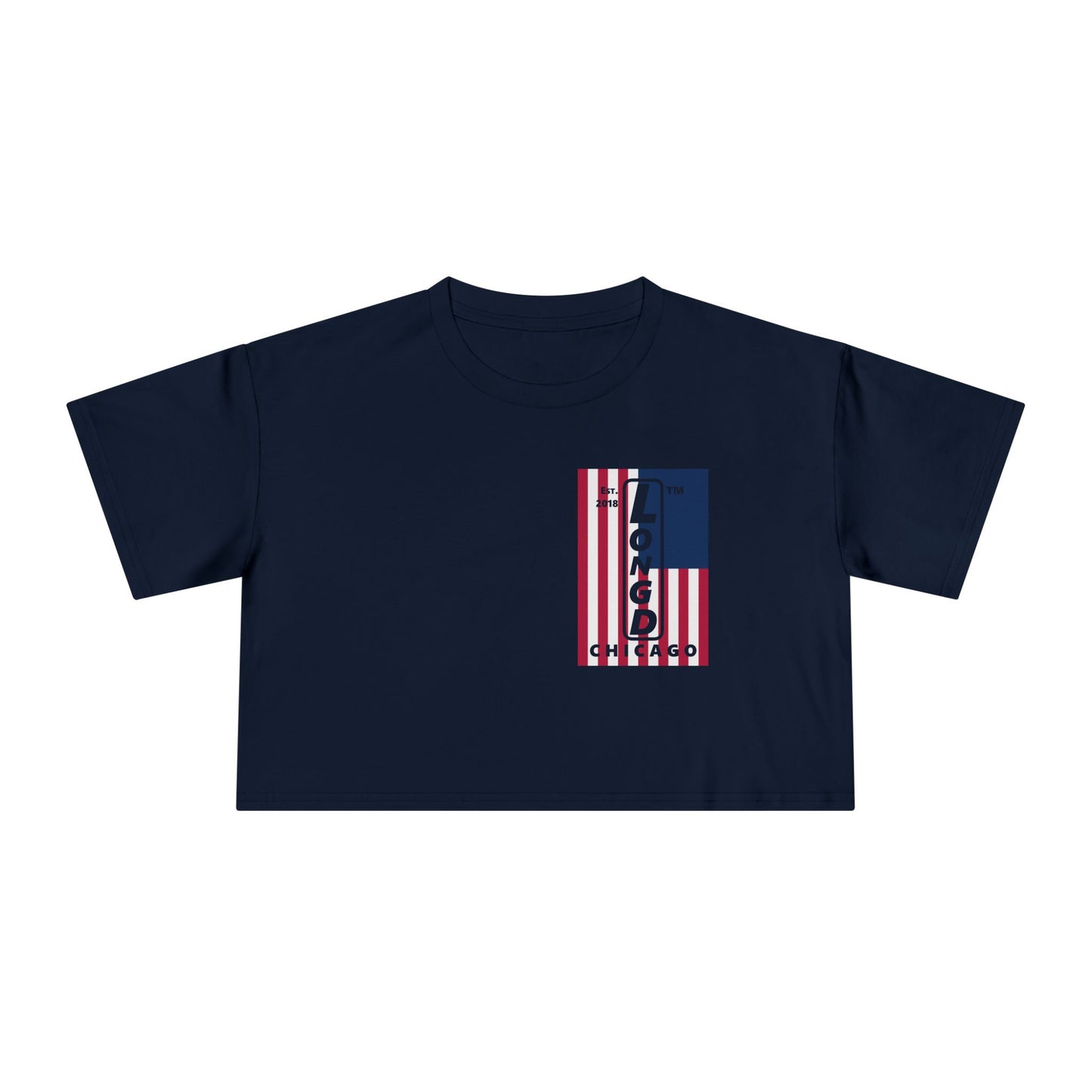 Negative cropped flag upright single-breasted Chicago logo crop tee (Patriotic colors)