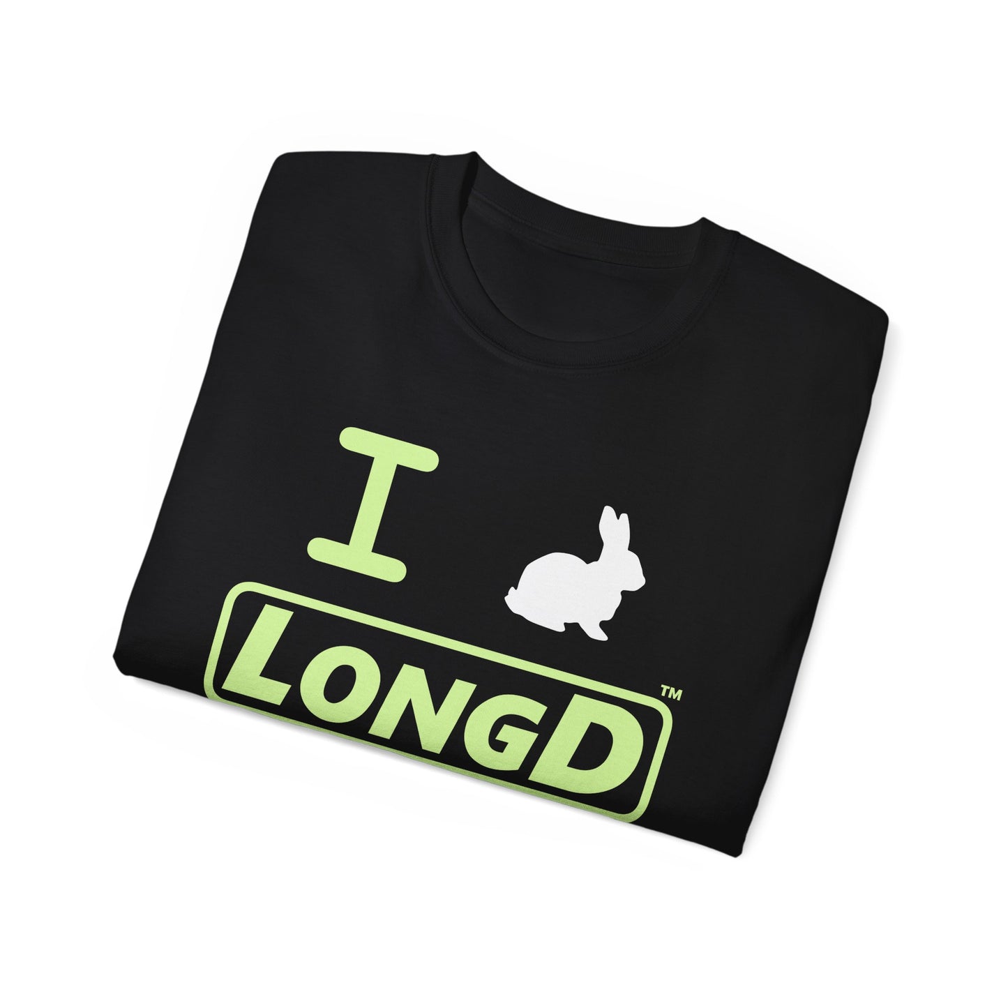 I Bunny LongD® Logo Cotton Tee Easter pastel green text (white Easter Bunny)
