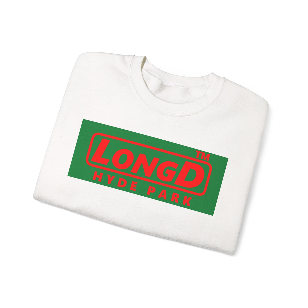 LongD Hyde Park logo positive red on negative green (Xmas colors) crewneck sweatshirt