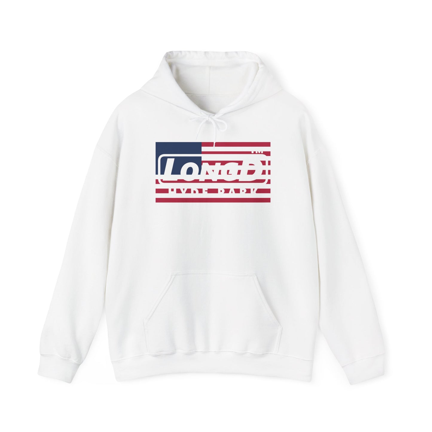 LongD® negative flag Hyde Park logo hoodie (patriotic colors)