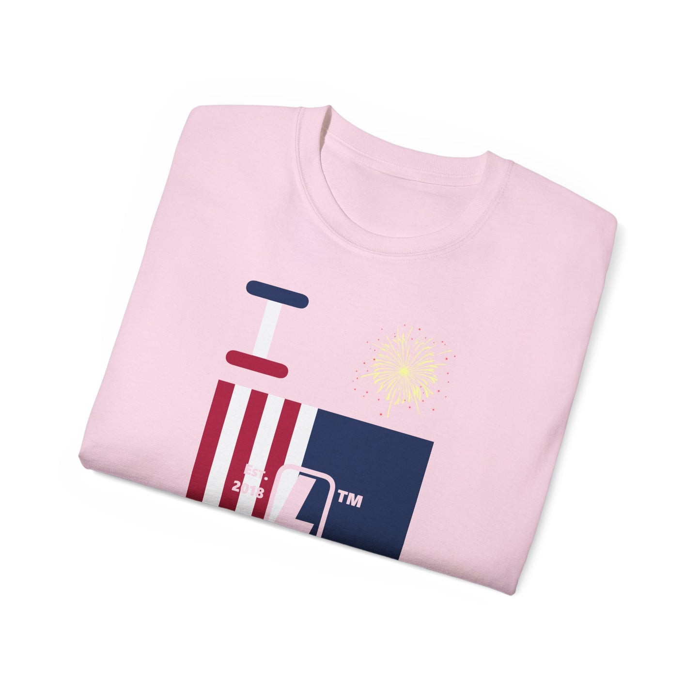 I Burst LongD cotton tee negative cropped flag Hyde Park upright logo (Patriotic colors)
