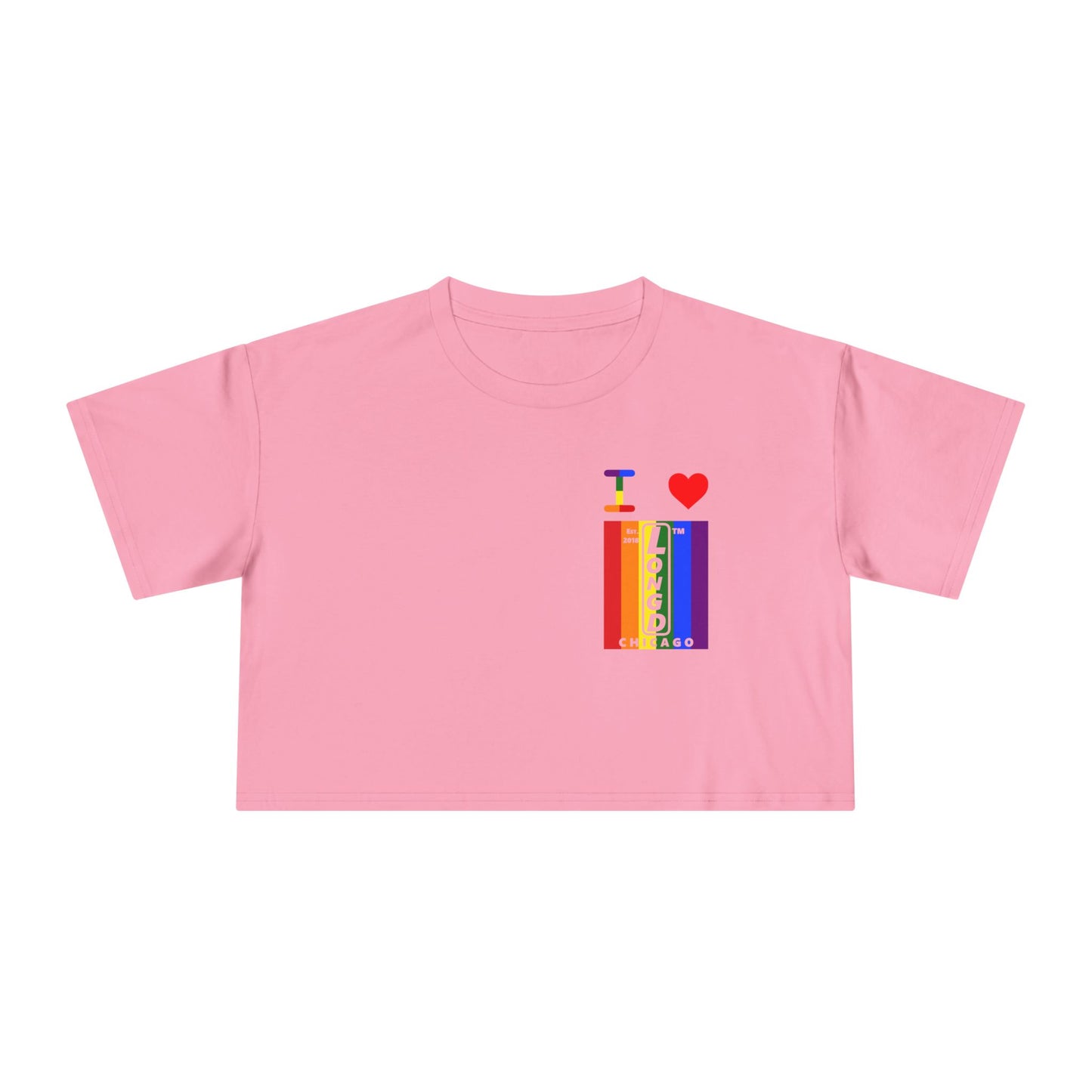 I Luv LongD Negative vertical 6-striped upright single-breasted Chicago logo crop tee (Pride colors)