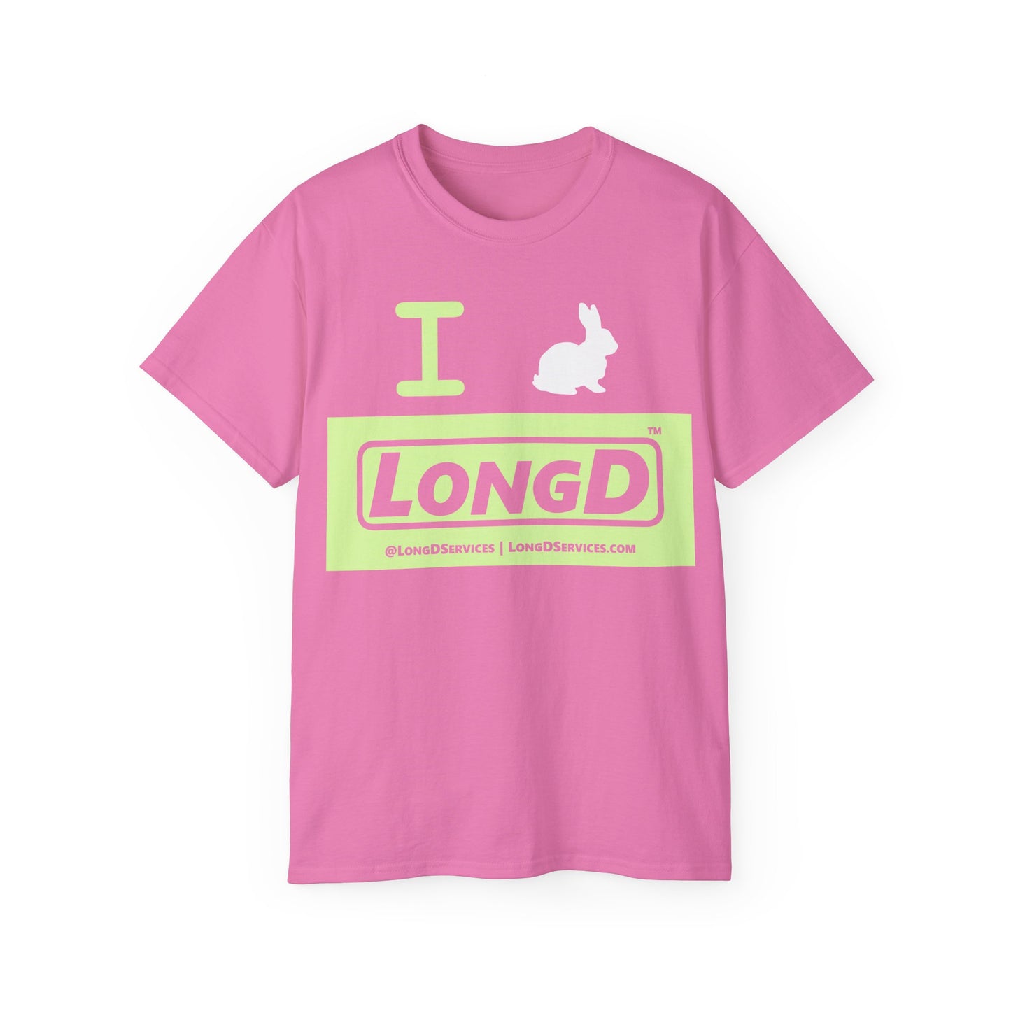 I Bunny LongD® Logo Cotton Tee Easter pastel green negative text (white Easter Bunny)