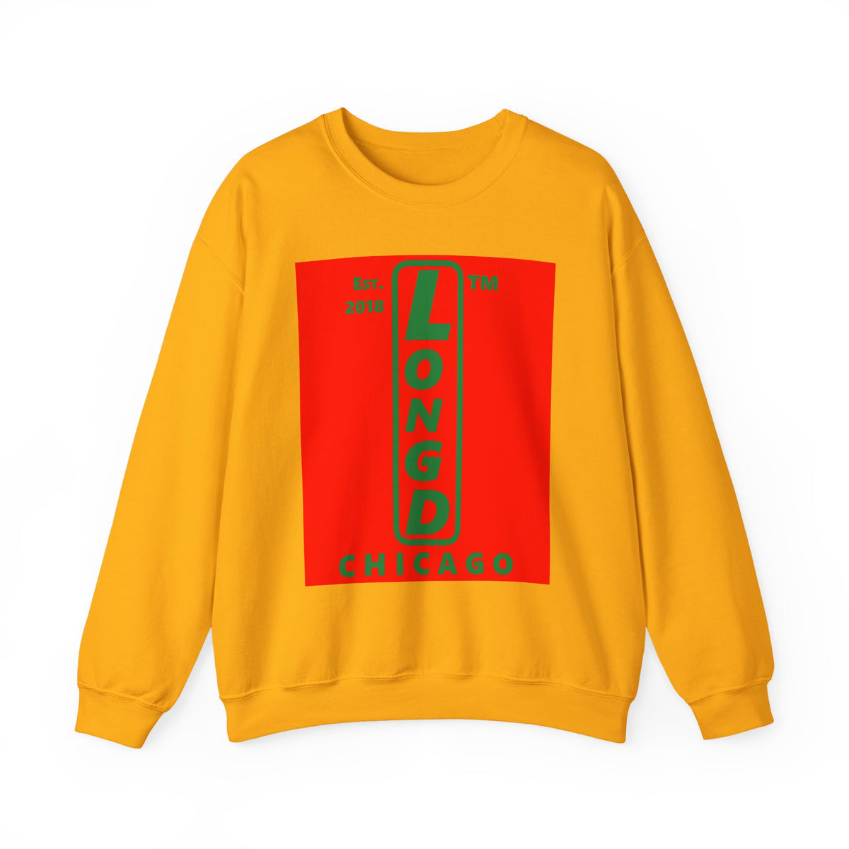 LongD Chicago upright logo positive green on negative red (Xmas colors) crewneck sweatshirt