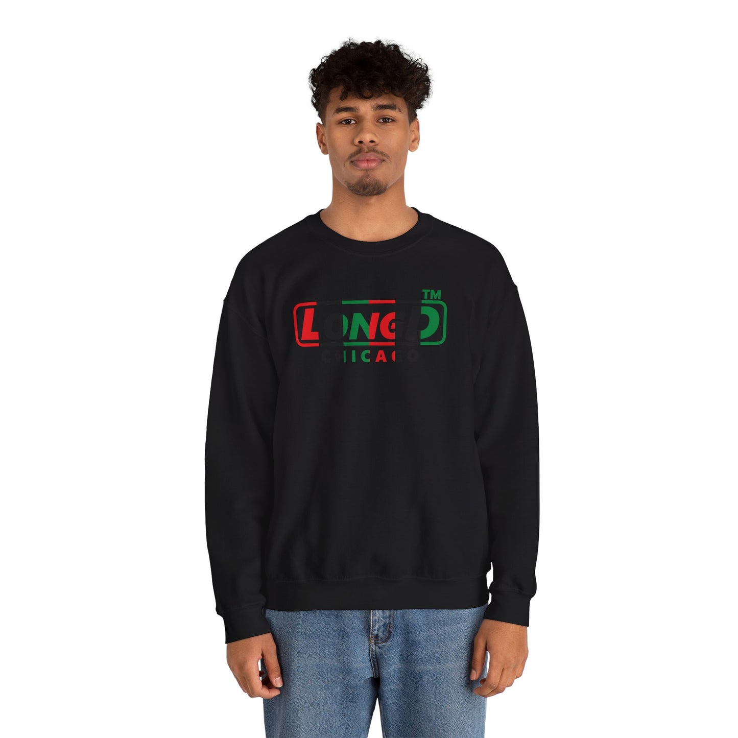 LongD positive vertical 6-striped Chicago logo crewneck sweatshirt (Juneteenth colors)