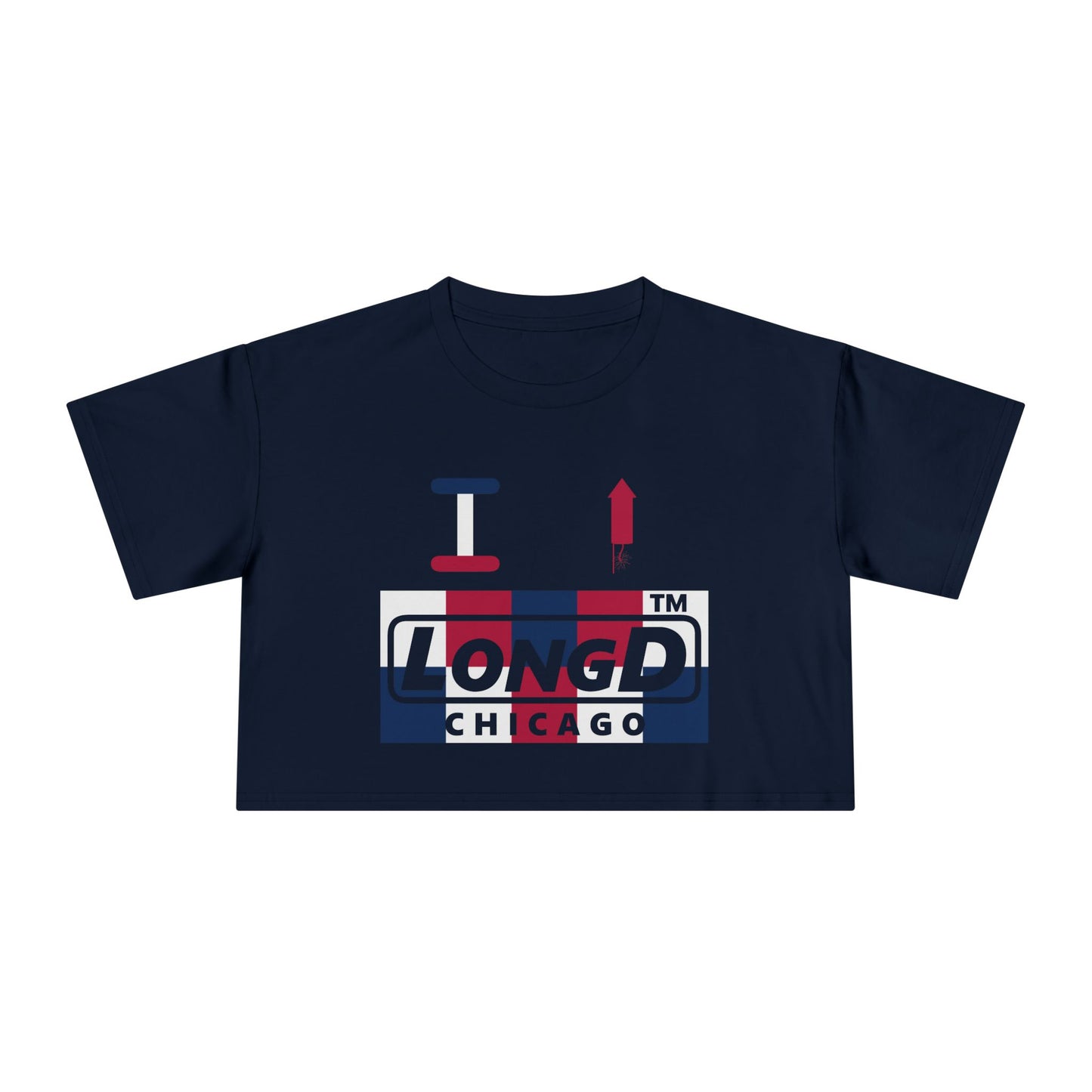 I firecracker LongD negative 2x5 Chicago Logo Crop Tee (Patriotic colors)