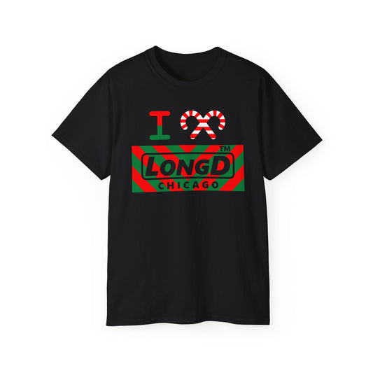 I candy cane LongD Chicago negative downward chevron logo cotton tee