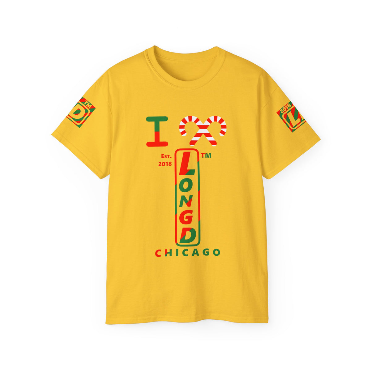 I candy cane LongD Chicago positive upright pixel-weighted 4-striped 4-print logo cotton tee