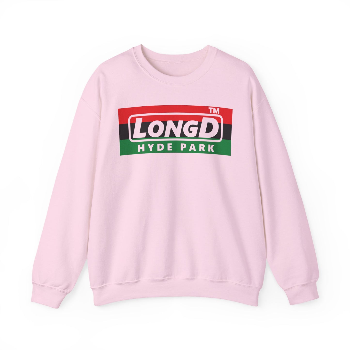 LongD negative horizontal 3-striped Hyde Park logo crewneck sweatshirt (Juneteenth colors)