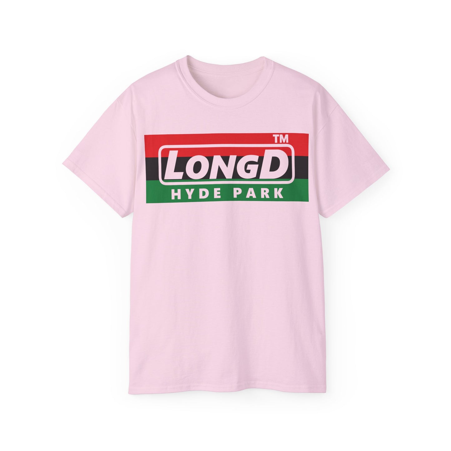 LongD negative horizontal 3-striped Hyde Park logo cotton tee (Juneteenth colors)