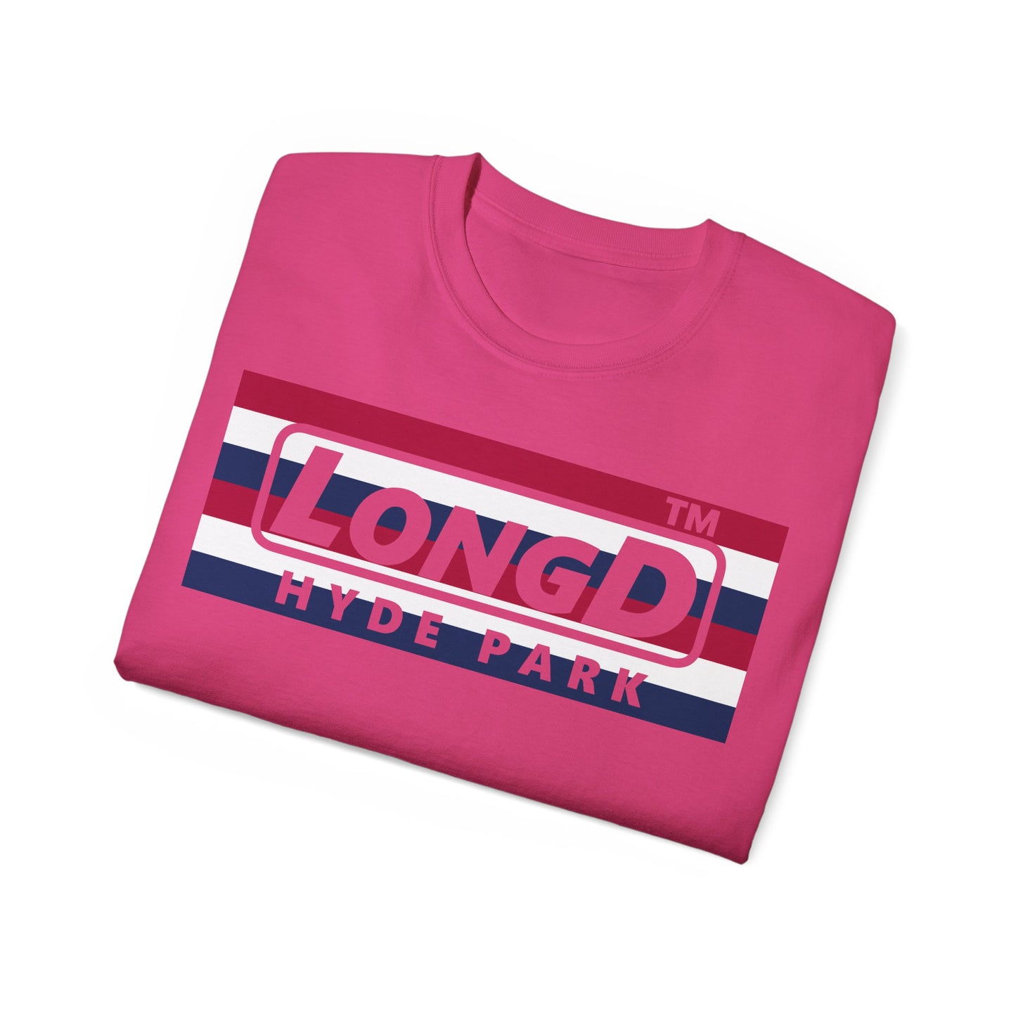 LongD negative horizontal 6-striped Hyde Park logo cotton tee (patriotic colors)