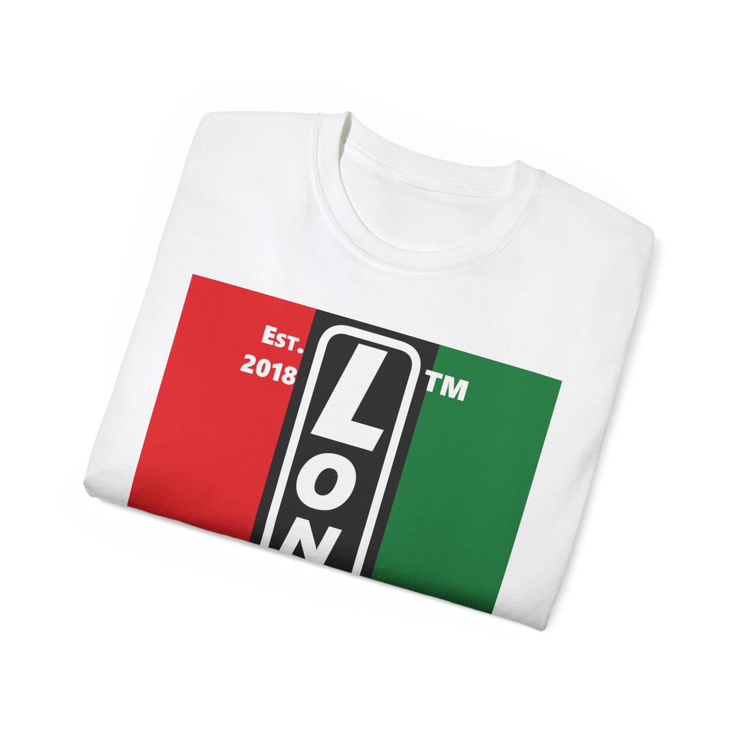 LongD Cotton Tee negative vertical striped Chicago upright logo (Juneteenth colors)
