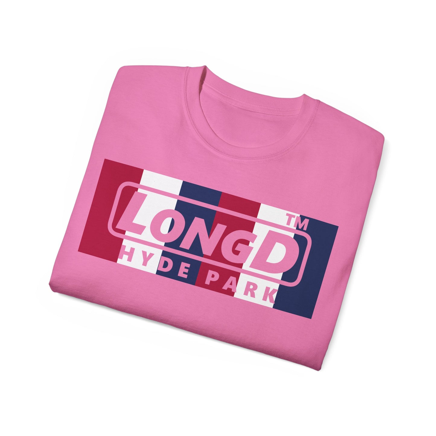 LongD negative vertical 6-striped Hyde Park logo cotton tee (patriotic colors)