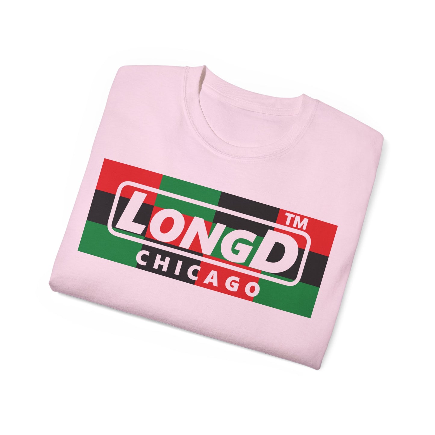 LongD negative 3x4 Chicago logo cotton tee (Juneteenth colors)