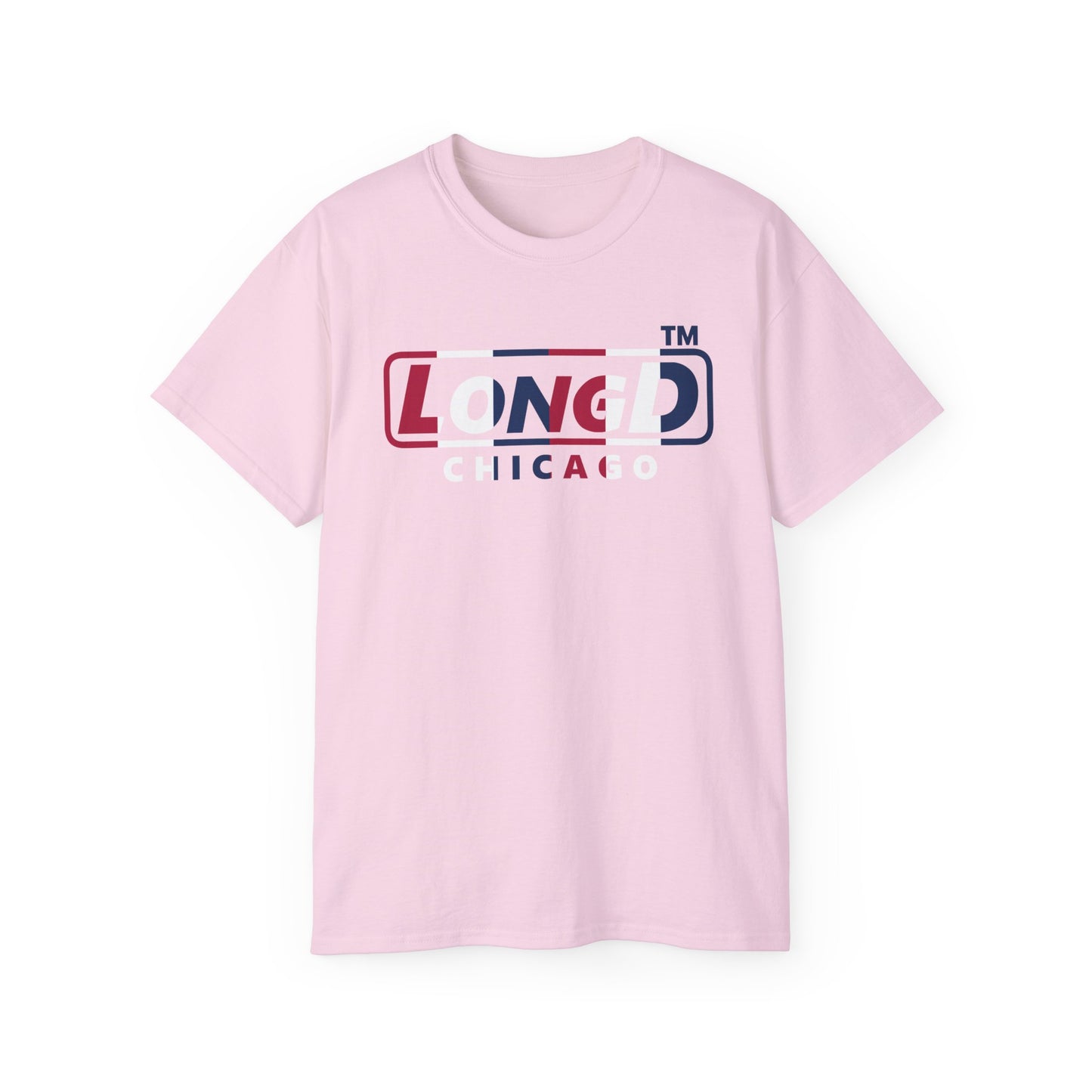 LongD positive vertical 6-striped Chicago logo cotton tee (patriotic colors)