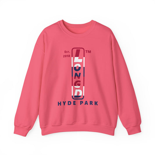 LongD positive horizontal 6-striped Hyde Park upright logo crewneck sweatshirt (patriotic colors)