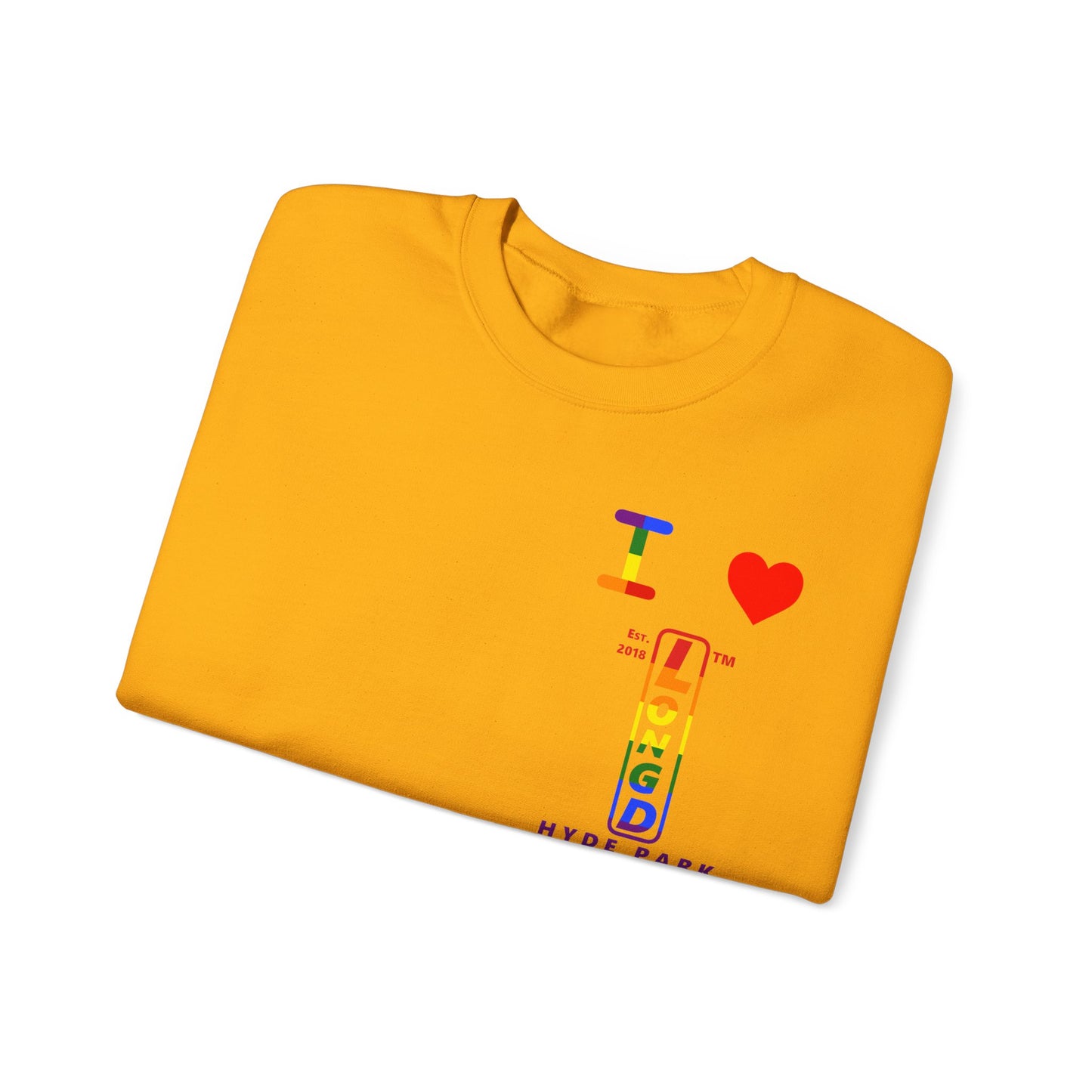 I Luv LongD positive horizontal 6-striped Hyde Park upright 4-print single-breasted logo crewneck sweatshirt (Pride colors)
