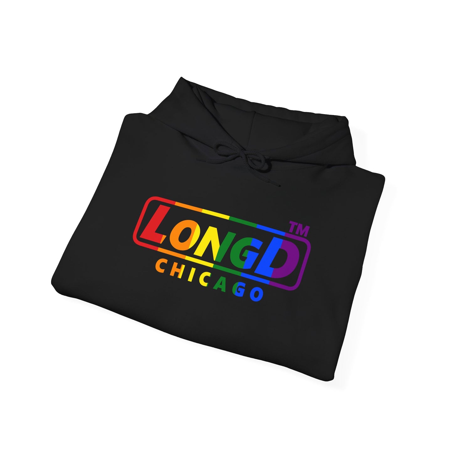 LongD® positive vertical striped Chicago logo hoodie (Pride colors)