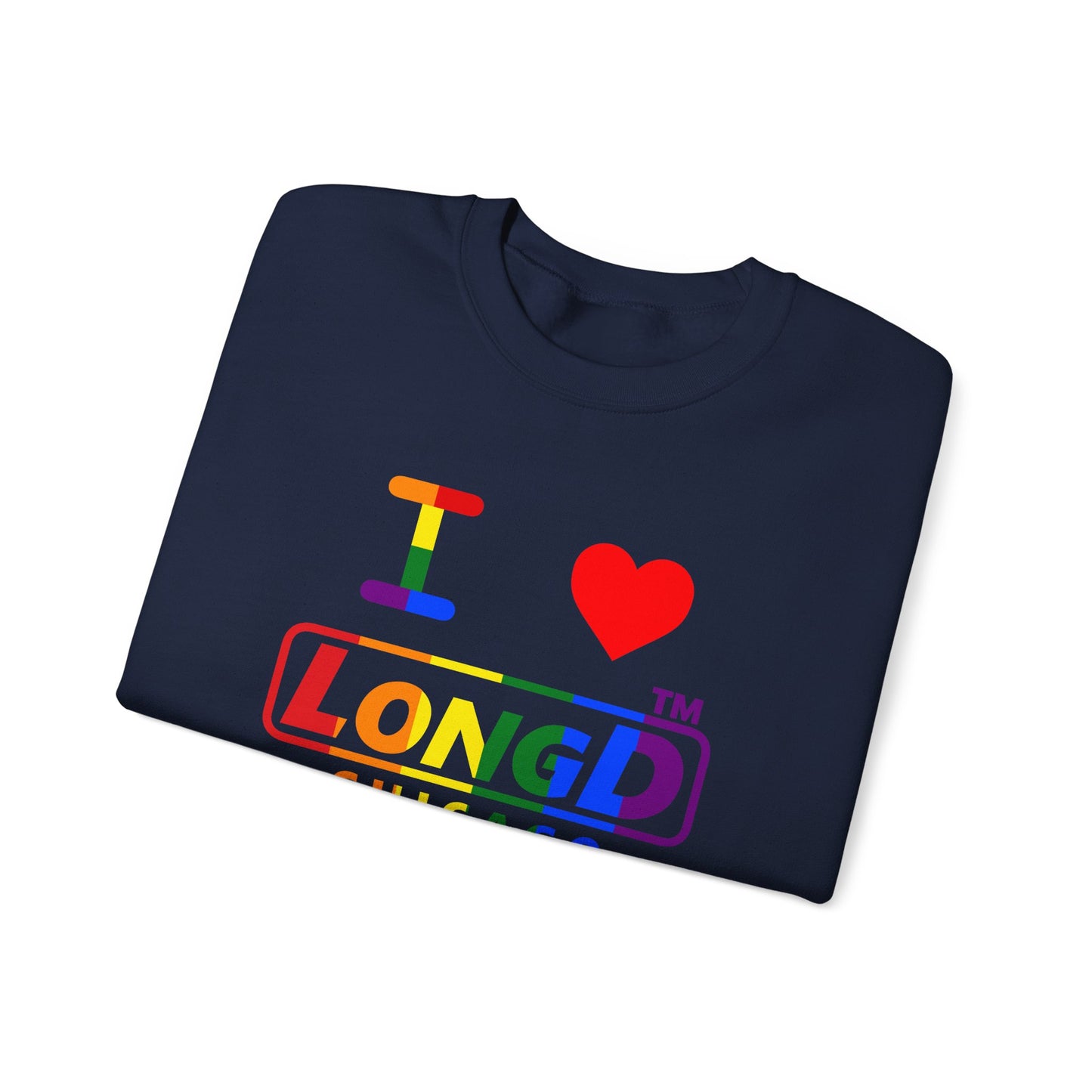 I Luv LongD positive vertical striped Chicago logo crewneck sweatshirt (Pride colors)