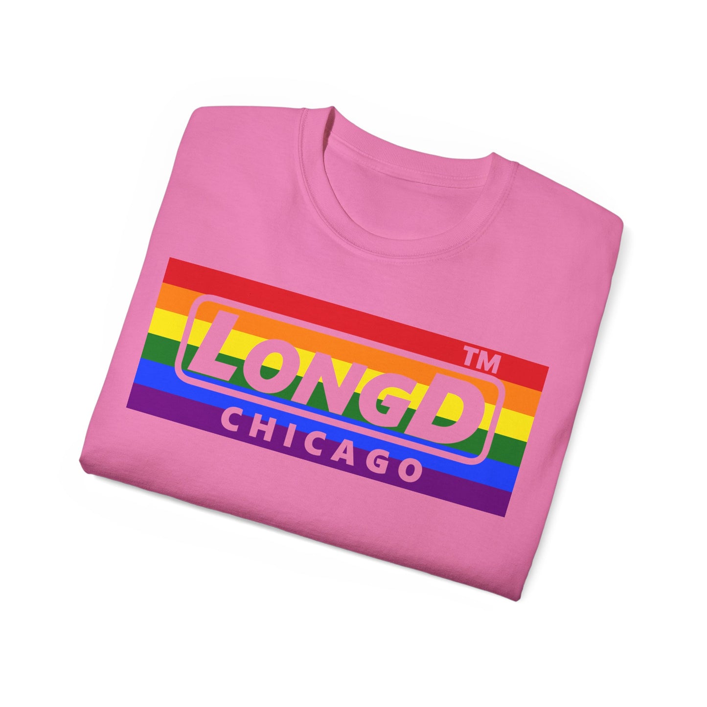 LongD negative horizontal striped Chicago logo cotton tee (Pride colors)