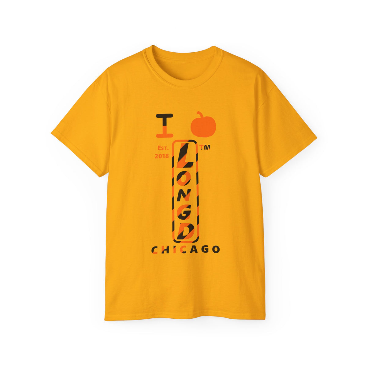 I pumpkin LongD Chicago positive upright pixel-weighted 12-striped front-back logo cotton tee