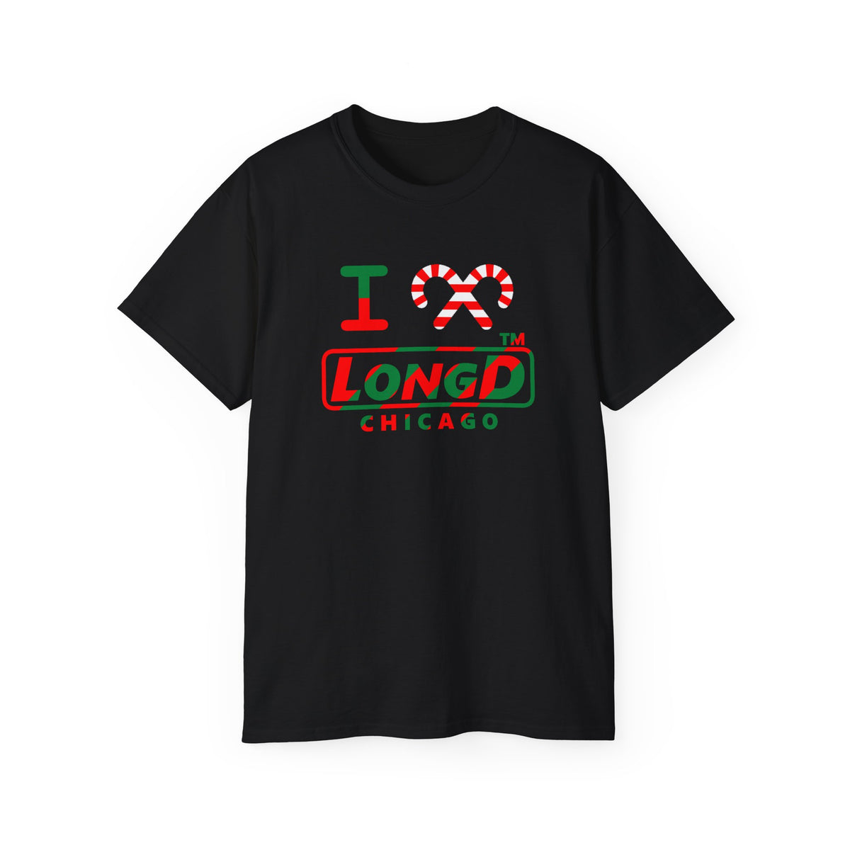 I candy cane LongD Chicago positive pixel-weighted 6-striped logo cotton tee